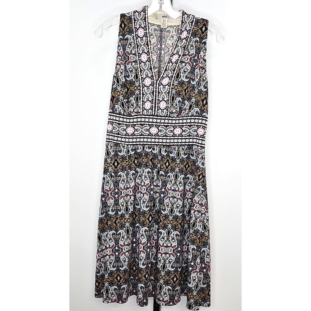 Wisp Paisley Boho Midi Dress Women's Size 8 Sleeveless V-Neck Multicolor
